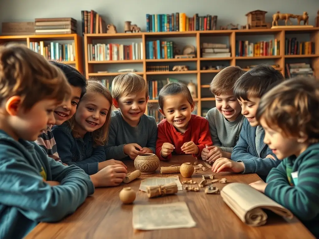 A photograph of children participating in an educational program at the Musée de Prat, learning about local heritage through interactive activities and guided tours.