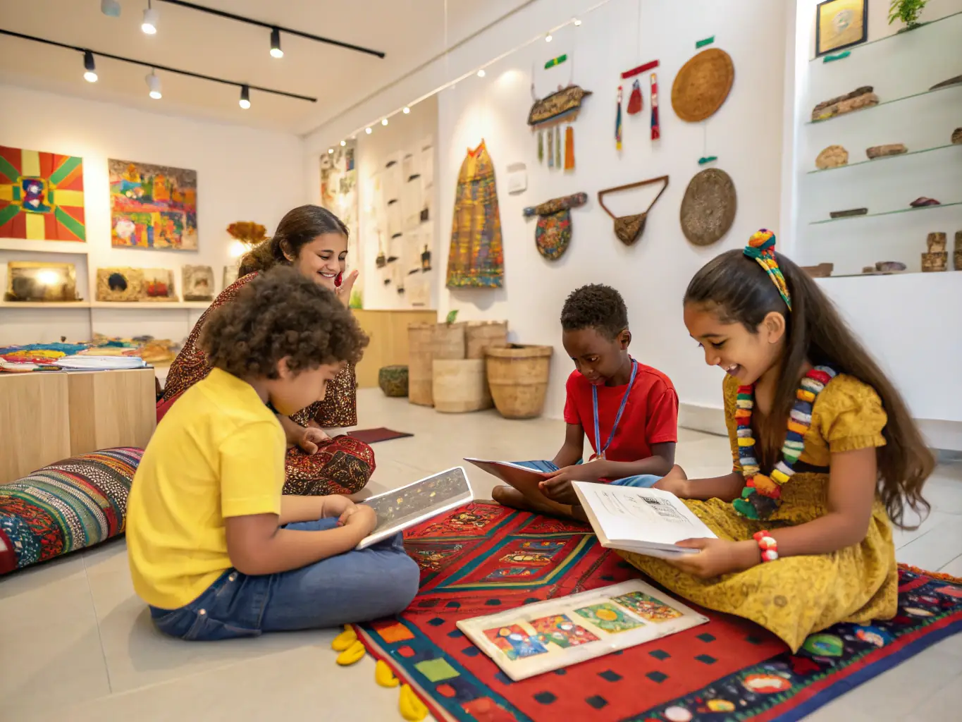 A photograph of children participating in an interactive educational workshop at the museum, with hands-on activities and learning materials.